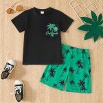 Coconut Tree Print Tee and Shorts Set for Kids