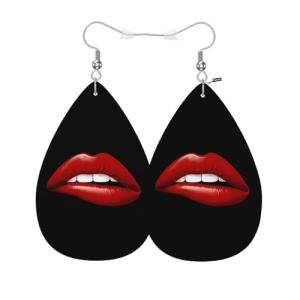 Rocky Horror Red Lips Faux Leather Teardrop Earrings