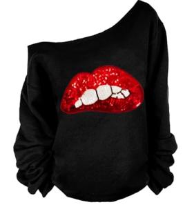 Rocky Horror Picture Show Lips Print Off-Shoulder Sweatshirt