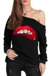 Rocky Horror Picture Show Lips Print Off-Shoulder Sweatshirt
