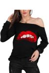 Rocky Horror Picture Show Lips Print Off-Shoulder Sweatshirt