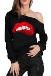 Rocky Horror Picture Show Lips Print Off-Shoulder Sweatshirt