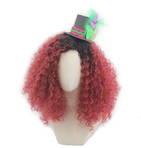 Rocky Horror Red Ombre Curly Wig with Hat for Magenta Cosplay