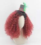 Rocky Horror Red Ombre Curly Wig with Hat for Magenta Cosplay