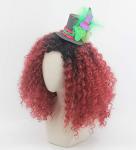 Rocky Horror Red Ombre Curly Wig with Hat for Magenta Cosplay
