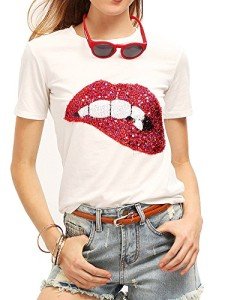 Rocky Horror Lip Print Sequined T-Shirt 