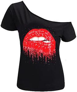 Rocky Horror Picture Show Lips Print Off-the-Shoulder T-Shirt