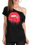 Rocky Horror Picture Show Lips Print Off-the-Shoulder T-Shirt