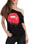 Rocky Horror Picture Show Lips Print Off-the-Shoulder T-Shirt
