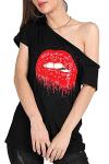 Rocky Horror Picture Show Lips Print Off-the-Shoulder T-Shirt