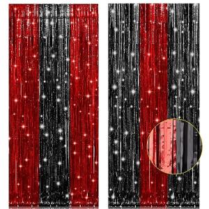 Rocky Horror Picture Show Black and Red Tinsel Fringe Curtain Set Party Decorations