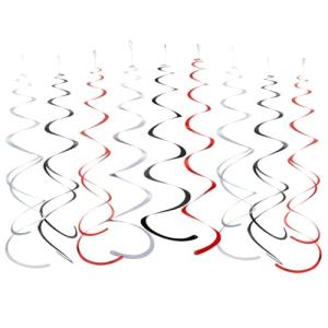 Rocky Horror-Inspired Red, Black and Silver Foil Swirl Streamers Decorations - 21 Pack