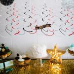 Rocky Horror-Inspired Red, Black and Silver Foil Swirl Streamers Decorations - 21 Pack