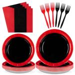 Rocky Horror Red and Black Party Plates, Napkins and Utensils Set