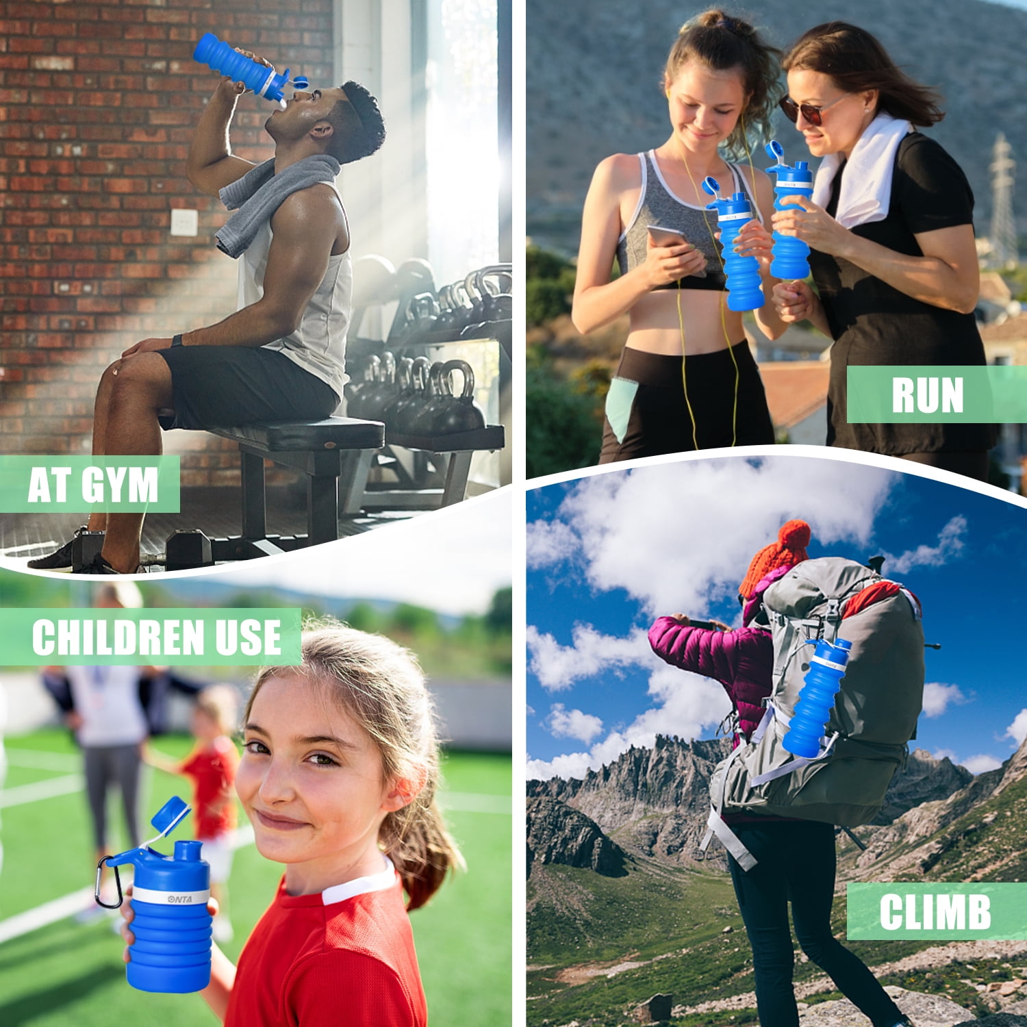 Collapsible BPA-Free Silicone Water Bottle - Blue