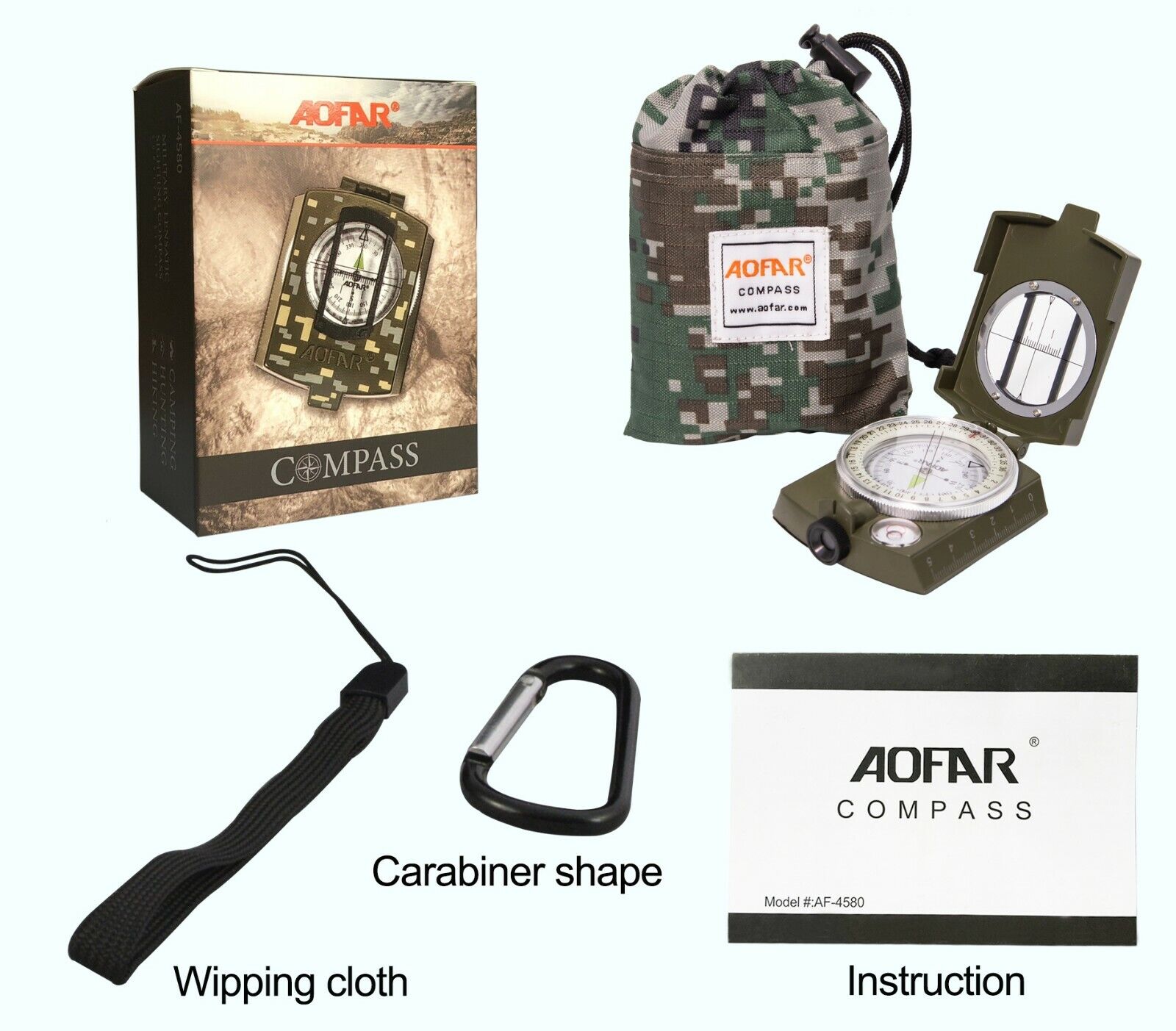AOFAR AF-4580 Waterproof Military Compass for Hiking