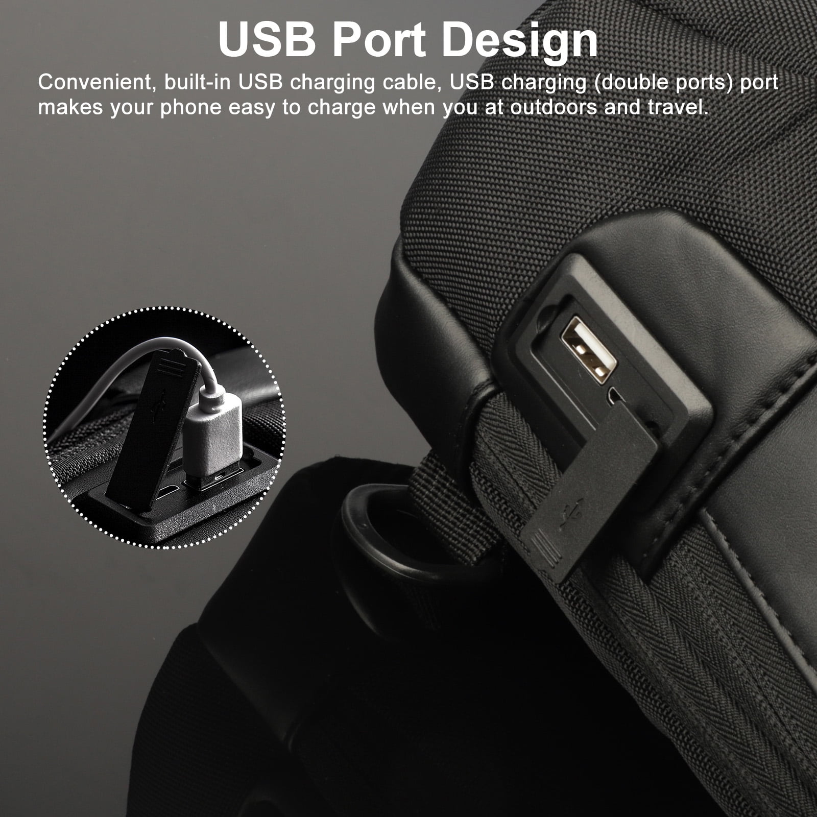 Waterproof Hiking Sling Bag with USB Charging Port