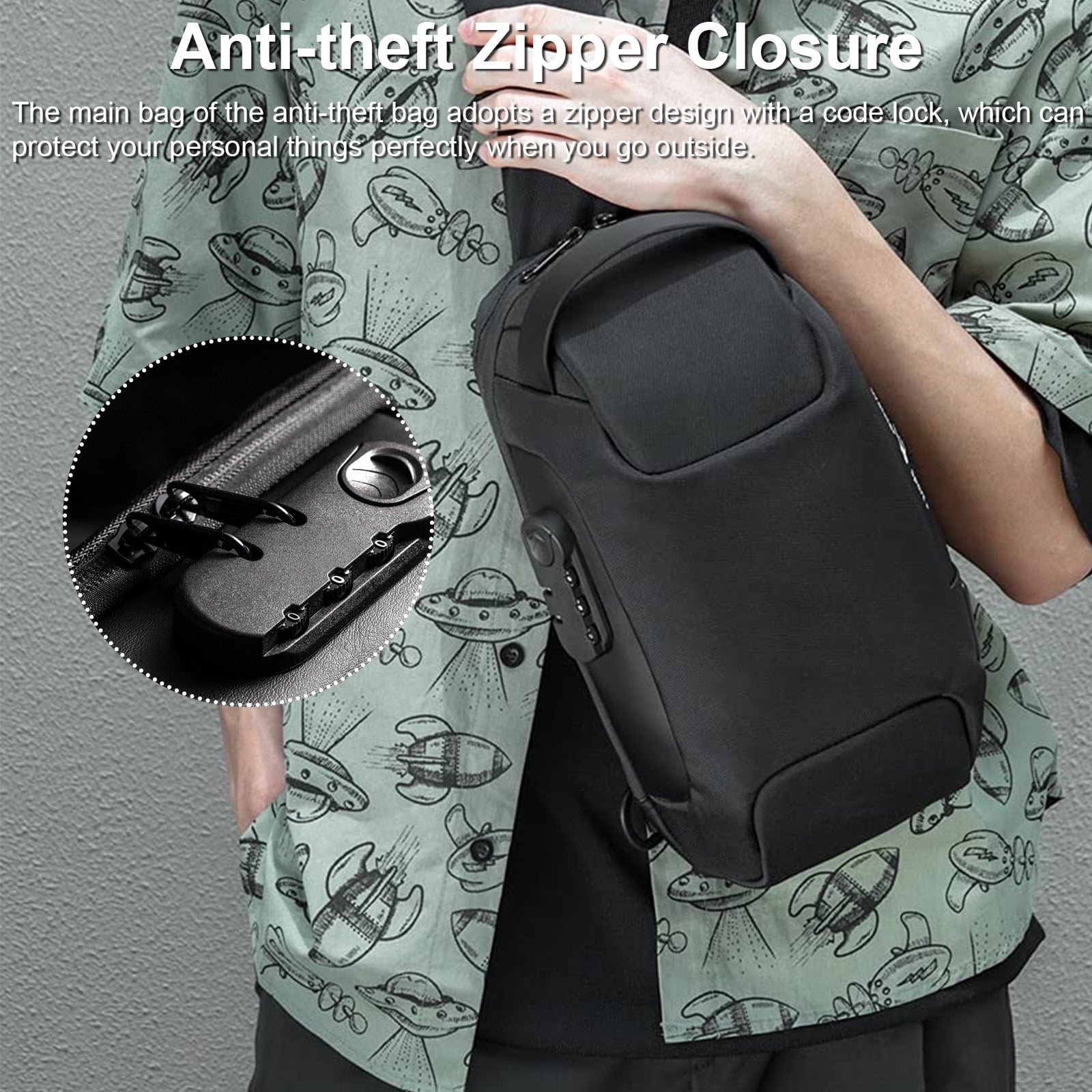 Waterproof Hiking Sling Bag with USB Charging Port