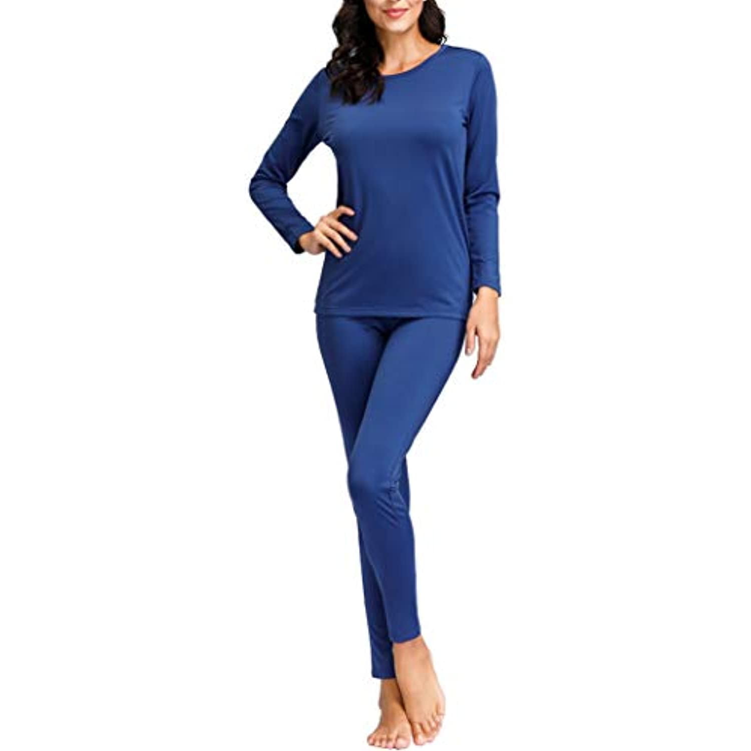 Women's Fleece-Lined Thermal Long Johns - Navy (Large)