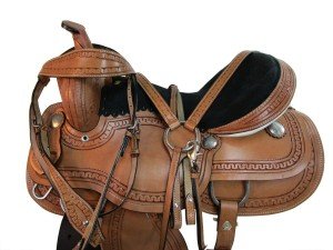 Tooled Leather Western Trail Saddle Tack Set