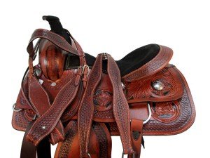 Floral Tooled Leather Horse Saddle and Tack Set