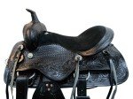 Black Leather Floral Tooled Western Trail Saddle Set