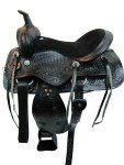 Black Leather Floral Tooled Western Trail Saddle Set