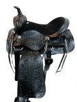 Black Leather Floral Tooled Western Trail Saddle Set