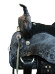 Black Leather Floral Tooled Western Trail Saddle Set