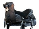 Black Leather Floral Tooled Western Trail Saddle Set