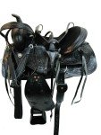 Black Leather Floral Tooled Western Trail Saddle Set