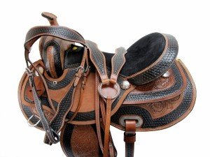 Brown Tooled Leather Western Trail Saddle Set