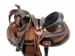 Brown Tooled Leather Western Trail Saddle Set