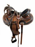 Brown Tooled Leather Western Trail Saddle Set