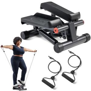 Sunny Health & Fitness Mini Steppers for Exercise at Home, Stair Step Workout Machine with Optional Resistance Bands, Full Body Cardio Equipment, Optional Free SunnyFit App Connection Smart Stepper