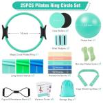 Pilates Equipment Kit for Home Workout, Pilates Ring and Ball Set for Women, 14'' Magic Circle Essentials Accessories Kit, Wrist Weights, Resistance Bands, Yoga Strap, Core Sliders, Socks, Bag Green
