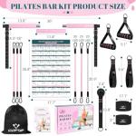 Pilates Bar Kit with Resistance Bands, Multifunctional Yoga Pilates Bar with Heavy-Duty Metal Adjustment Buckle, Portable Home Gym Pilates Resistance Bar Kit for Women Full Body Workouts -Pink