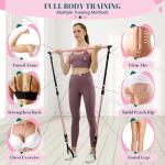 Pilates Bar Kit with Resistance Bands, Multifunctional Yoga Pilates Bar with Heavy-Duty Metal Adjustment Buckle, Portable Home Gym Pilates Resistance Bar Kit for Women Full Body Workouts -Pink