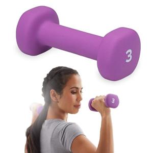 Gaiam Dumbbell Hand Weight (Sold in Singles) - Neoprene Coated Exercise & Fitness Dumbbell for Home Gym Workouts and Strength Training - Free Weights for Women and Men (3lb, Purple)