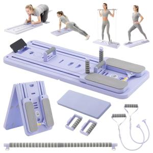 COSIEST Pilates Board for Home Use, Foldable Pilates Reformer Set with Resistance Bands, All-in-One Professional Workout Fitness Equipment for Core, Abs, Glutes, Legs, Butt, Arms Toning (Purple)
