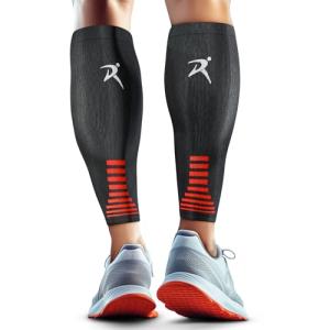 Rymora Calf Compression Sleeves Men Women Shin Splints Running (Pair) (Black) (L)