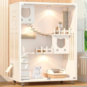 Spacious Luxury Cat House with Wheels and Glass Doors