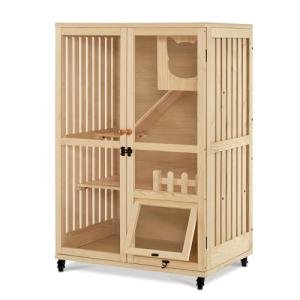 Luxury Wooden Cat House with Scratching Pad