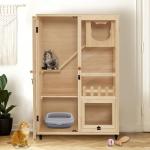 Luxury Wooden Cat House with Scratching Pad