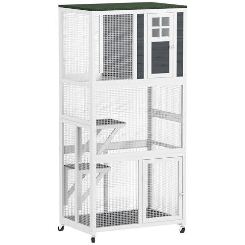 PawHut 74" Outdoor Cat House with Wheels
