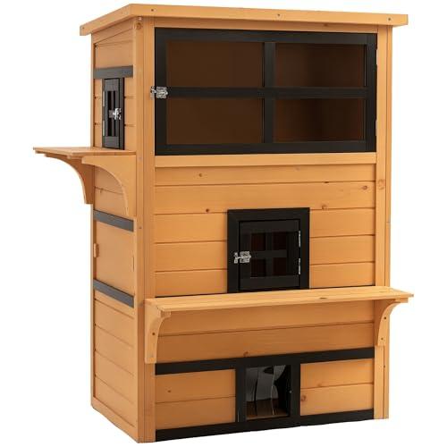 PawHut 3-Story Outdoor Cat House with Escape Doors