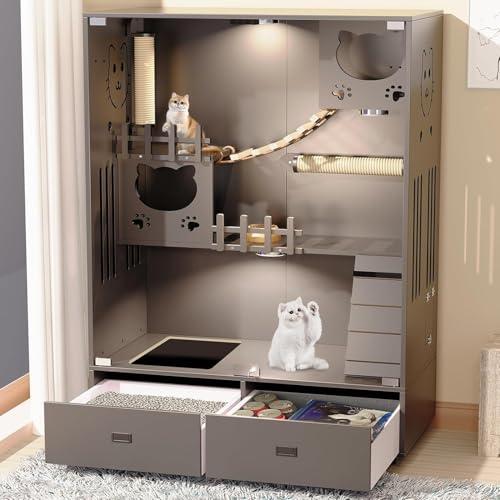 Luxury Enclosed Cat Condo with Litter Box Drawer