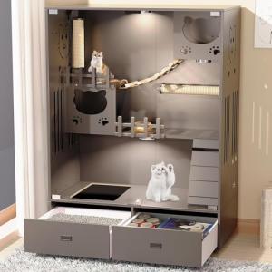 Luxury Enclosed Cat Condo with Litter Box Drawer
