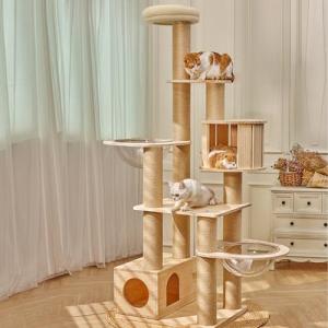 Lazyworm Luxury Multi-Level Solid Wood Cat Tree