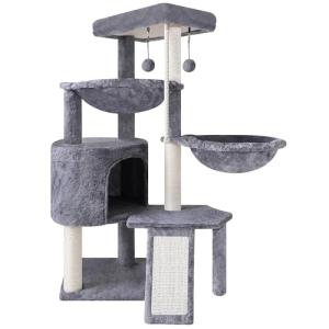 Cozy Three-Tier Cat Tree with Hammocks, Grey
